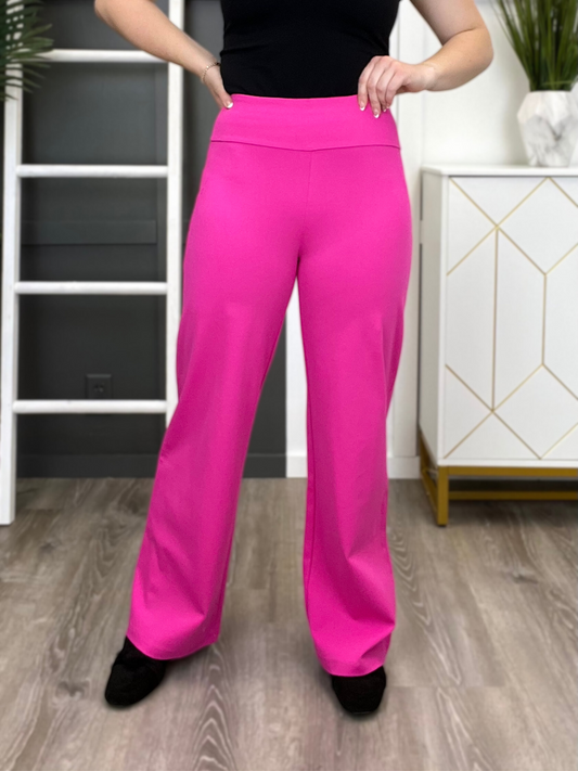 Dear Scarlett Women's REG/PLUS Solid Wide Leg Magic Pants, Hot Pink