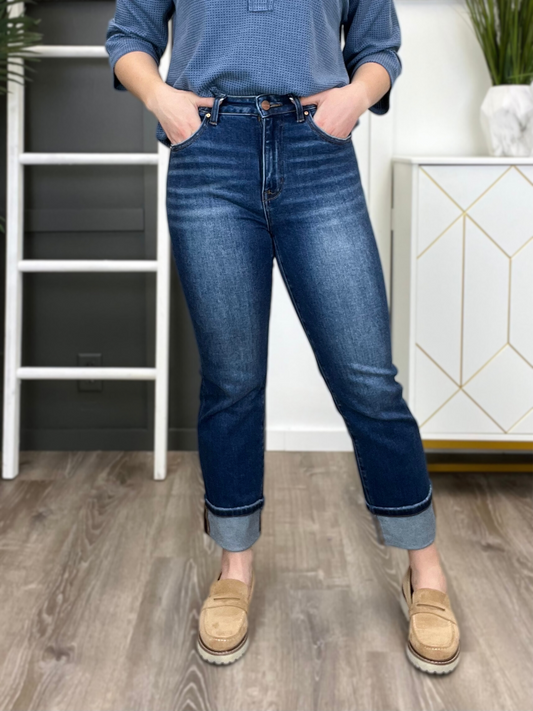 Cuffing Season High-Rise Straight Leg Cuffed Jeans by Risen