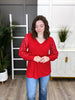 Women's Red Top w/ Sequin Lace Long Sleeves