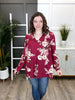 Women's Red Floral Print V-Neck Top