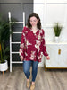 Women's Red Floral Print V-Neck Top