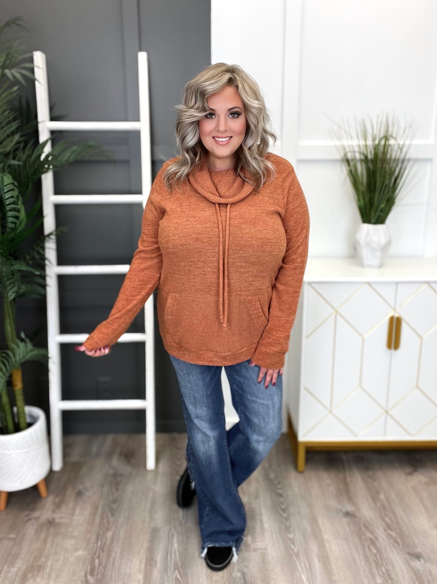 Women's Rust Cowl Neck Top