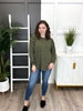 Women's Olive Long Sleeve Top w/ Raw Edge Detail