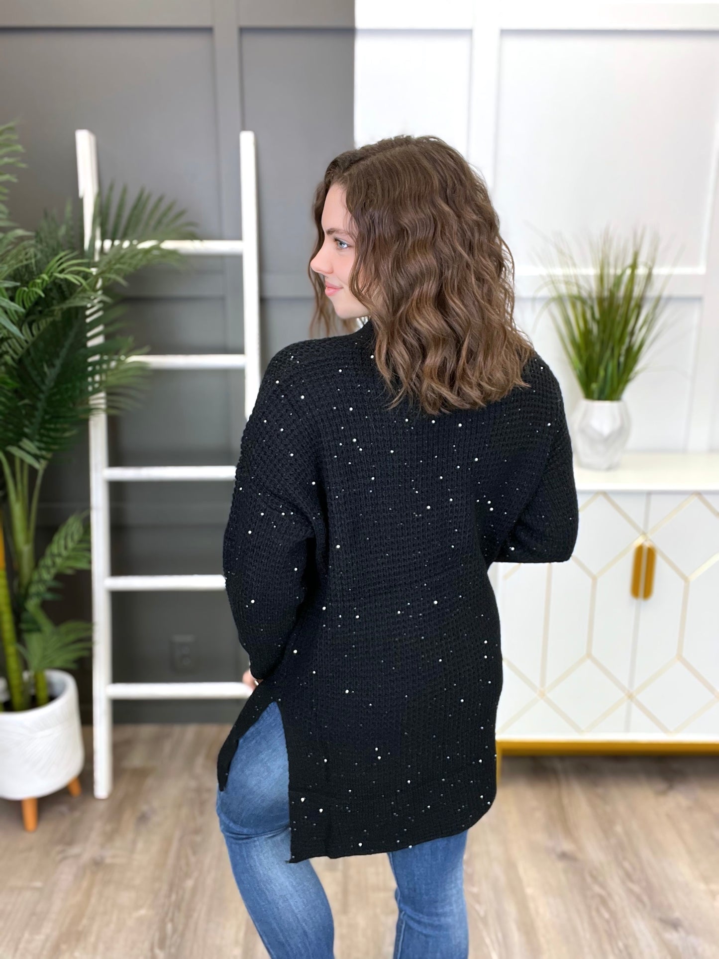 Women's Black Sequin Sweater Cardigan