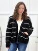 Women's Black & White Stripe Button Up Cardigan
