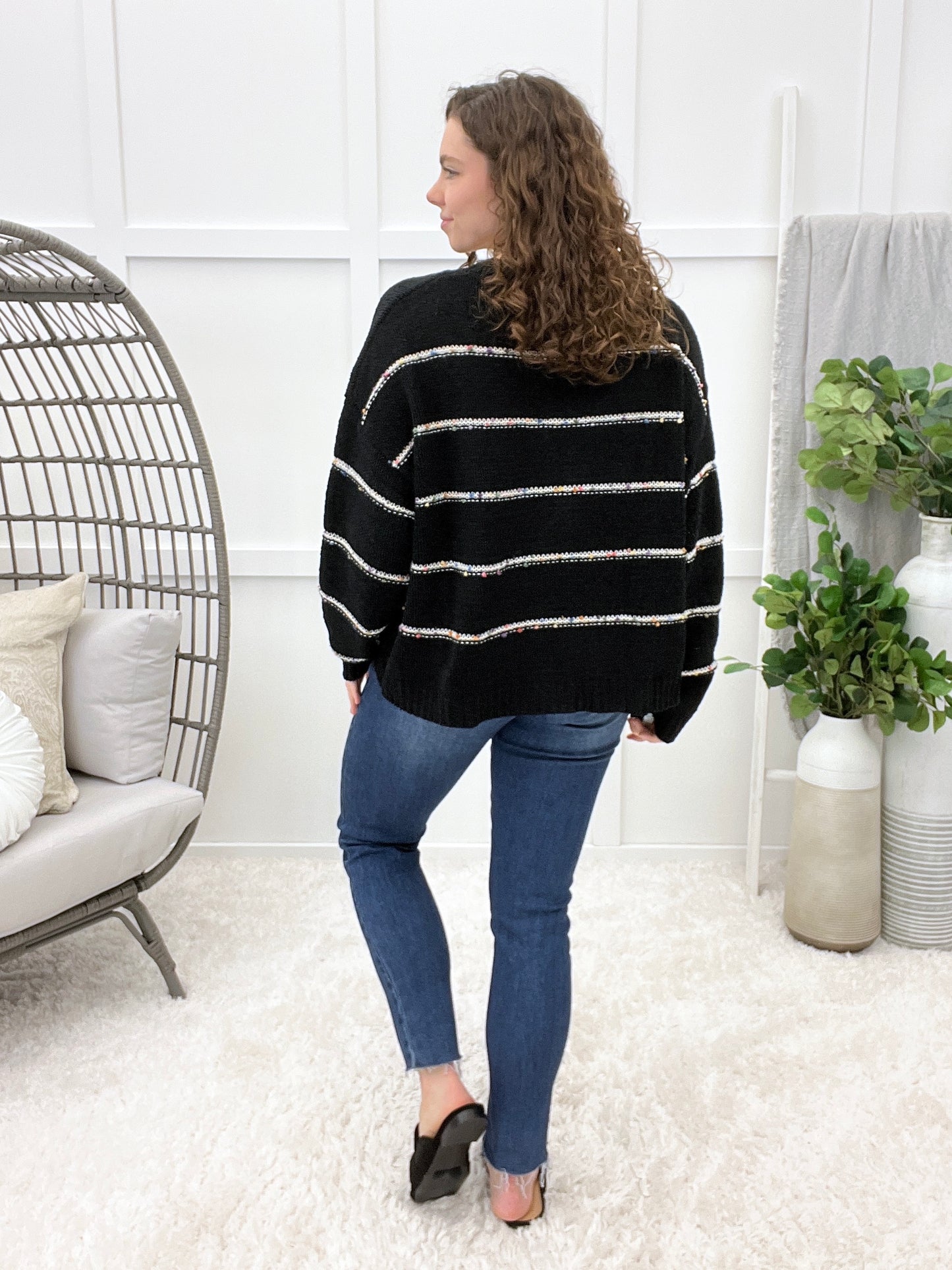 Women's Black & White Stripe Button Up Cardigan
