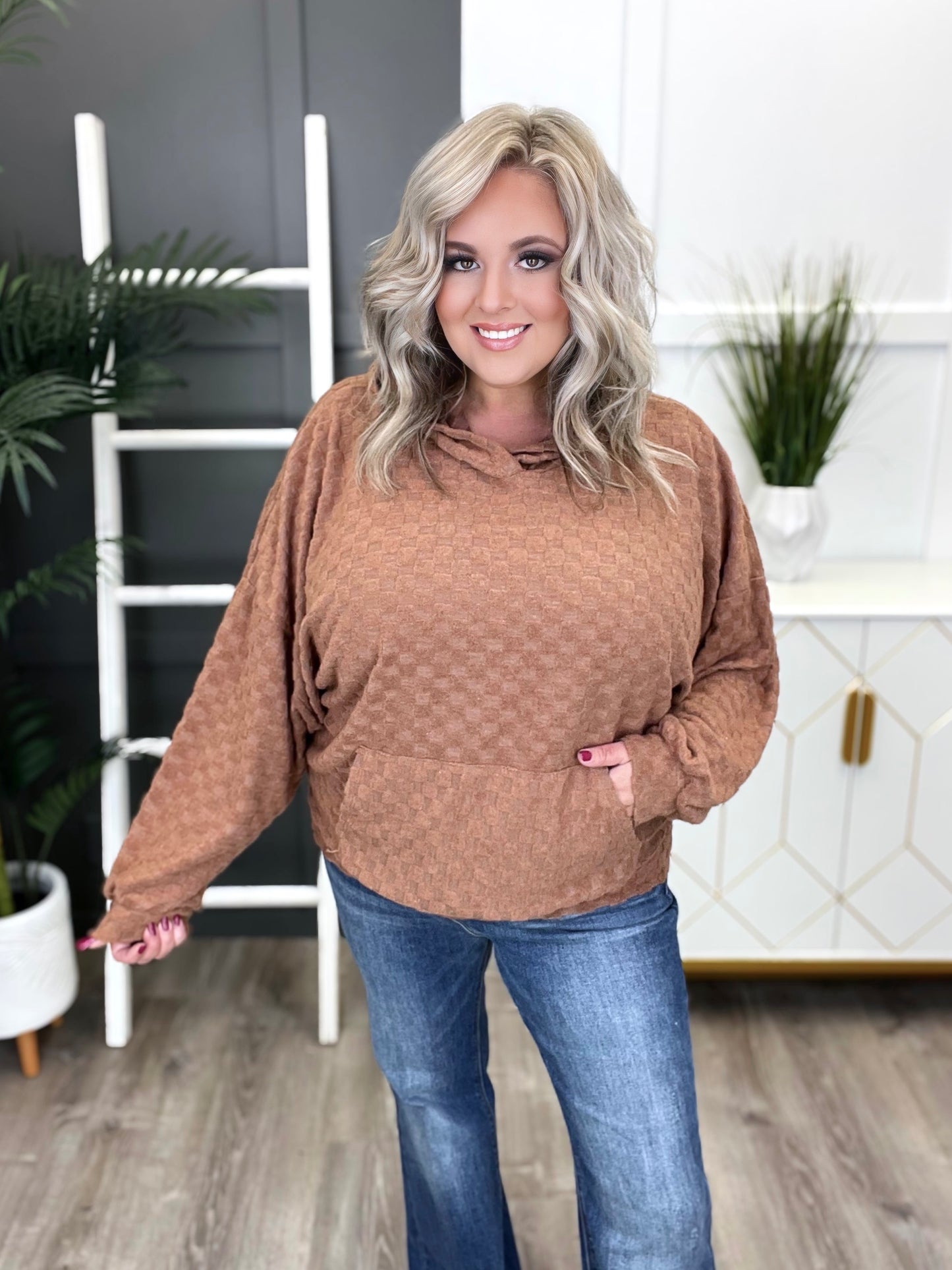 Women's Terracotta Waffle Knit Hoodie Top