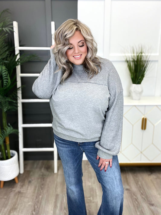 Women's Grey Waffle Knit Top