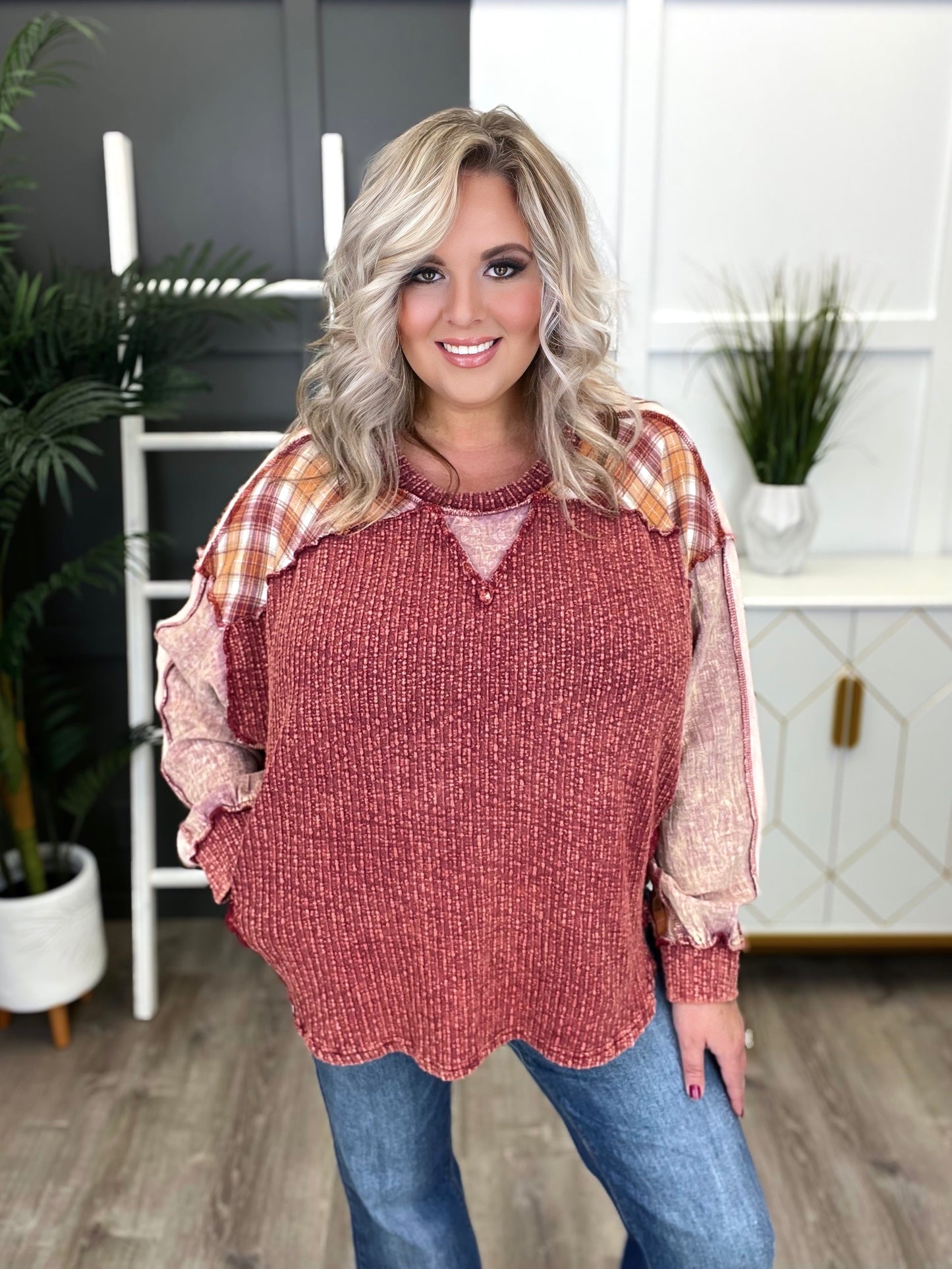 Women's Burgundy Mixed Fabric Top