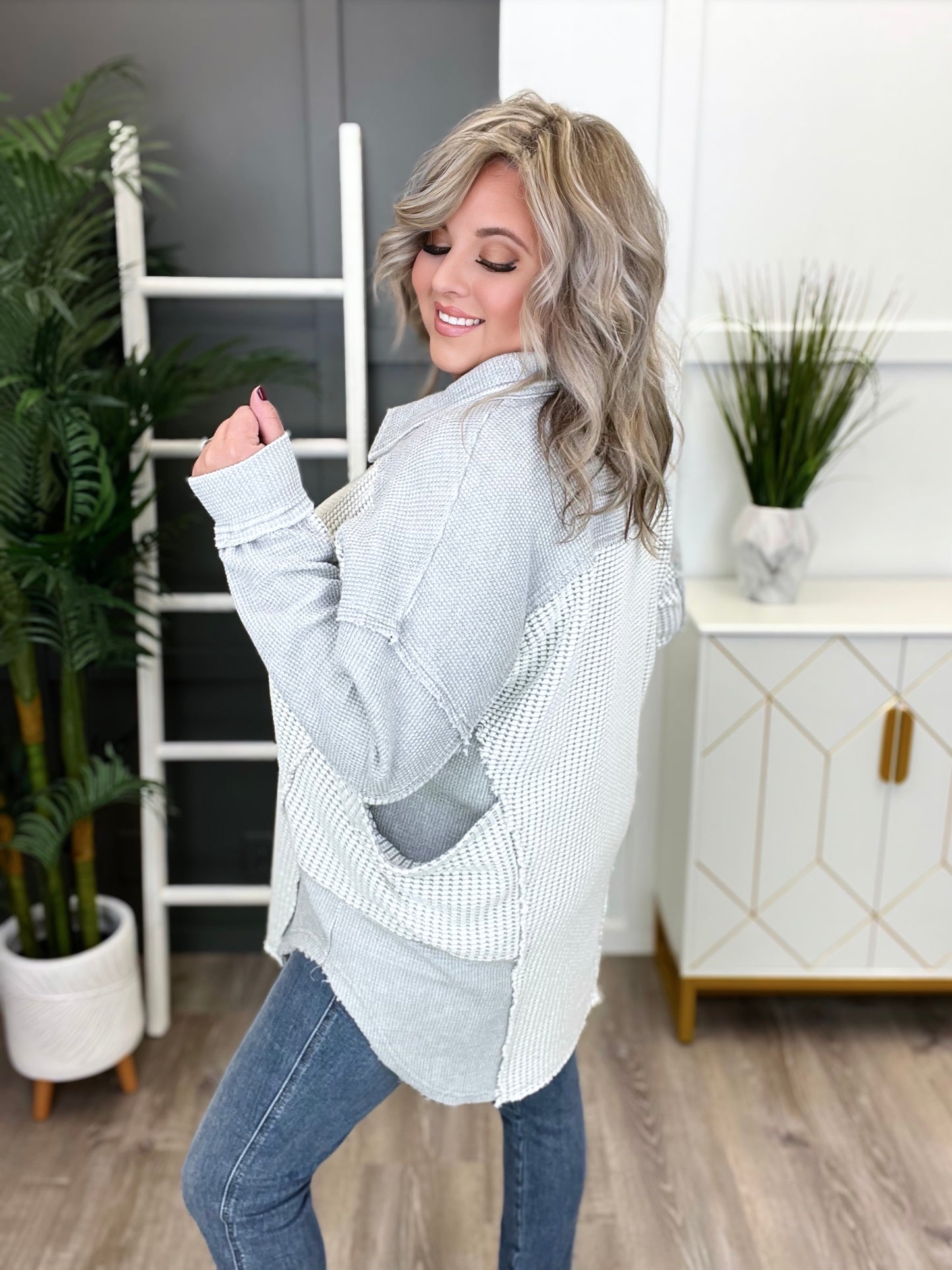 Women's Heather Grey Waffle Knit Top