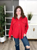 Women's Red Fleece Knit Long Sleeve Button Up Top