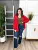 Women's Red Fleece Knit Long Sleeve Button Up Top
