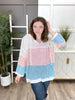 POL Women's Pink and Blue Color Block Open Knit Hoodie Top