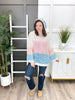 POL Women's Pink and Blue Color Block Open Knit Hoodie Top