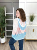 POL Women's Pink and Blue Color Block Open Knit Hoodie Top