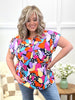 Dear Scarlett Women's Navy Multi Color Abstract Print Short Sleeve Lizzy Top