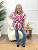 Dear Scarlett Women's Navy Multi Color Abstract Print Short Sleeve Lizzy Top