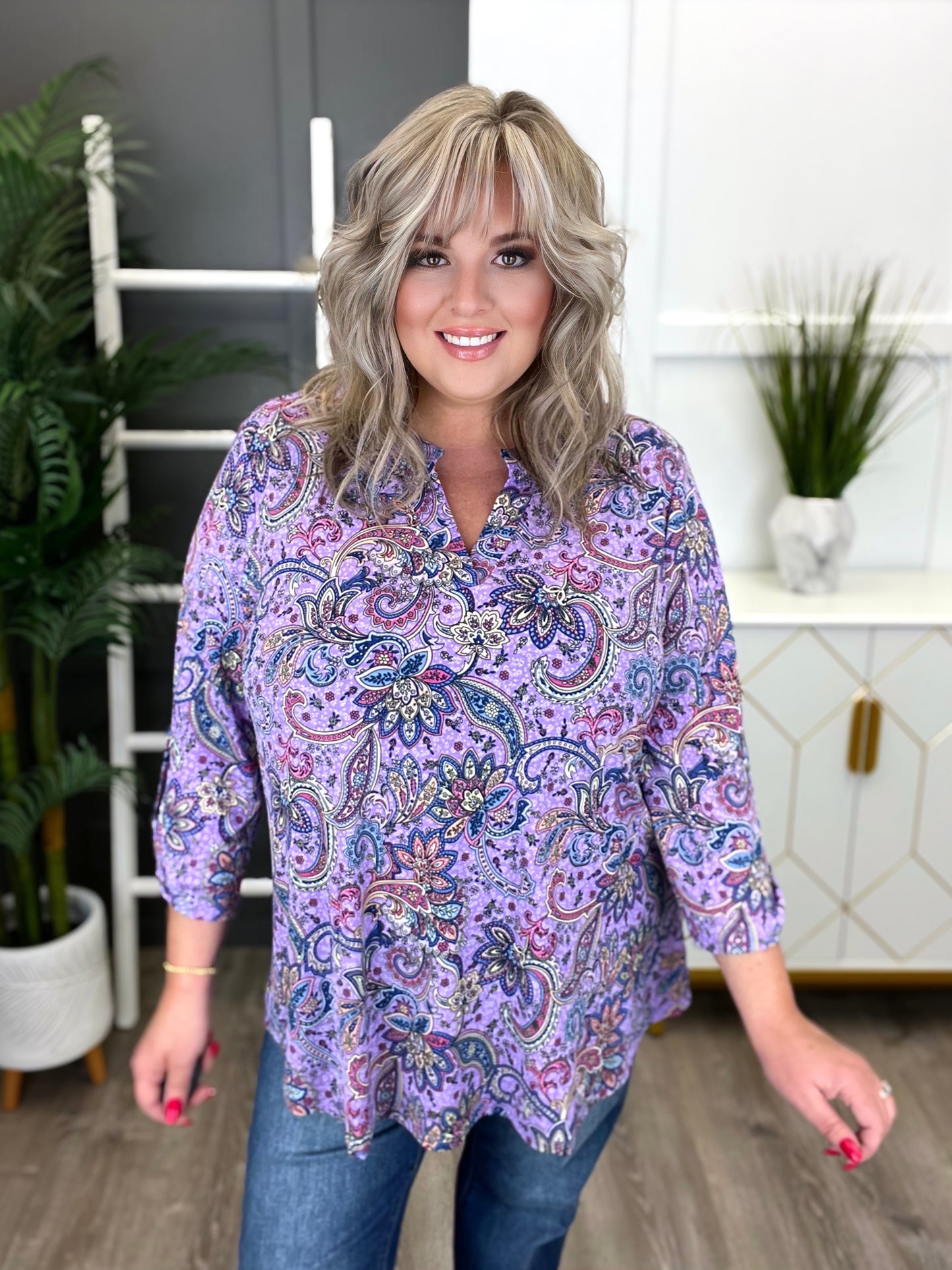 Dear Scarlett Women's Lavender Paisley Lizzy Top