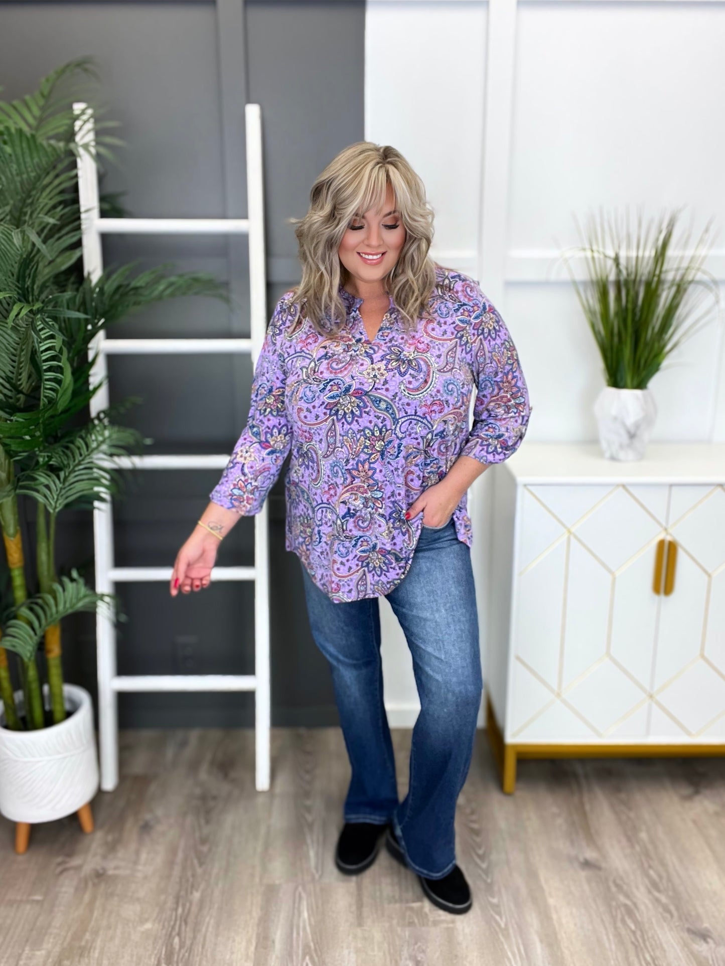 Dear Scarlett Women's Lavender Paisley Lizzy Top