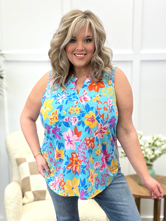 Dear Scarlett Women's Turquoise Floral Sleeveless Lizzy Top