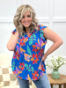 Dear Scarlett Women's Blue Floral Flutter Sleeve Lizzy Top