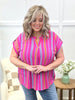 Dear Scarlett Women's Pink Vertical Geometric Print Stripe Short Sleeve Lizzy Top