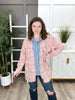 Women's Pink Plaid Button Up Top w/ Denim Contrast