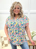 Dear Scarlett Women's Teal Floral Print Short Sleeve Lizzy Top