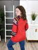 Women's Solid Red Top w/ Geometric Print Long Sleeves