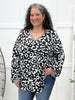 Women's Black & White Leopard Print Top w/ Button Detail