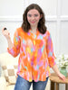Dear Scarlett Women's Orange & Pink Watercolor Brushstroke Print Lizzy Top