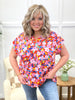 Dear Scarlett Women's Red Orange Floral Short Sleeve Lizzy Top