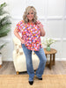 Dear Scarlett Women's Red Orange Floral Short Sleeve Lizzy Top