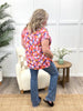 Dear Scarlett Women's Red Orange Floral Short Sleeve Lizzy Top