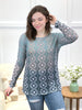 Women's Gradual Green Geometric Print Mesh Long Sleeve Top