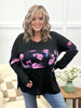 Women's Black Top w/ Pink & Purple Floral Contrast