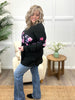 Women's Black Top w/ Pink & Purple Floral Contrast