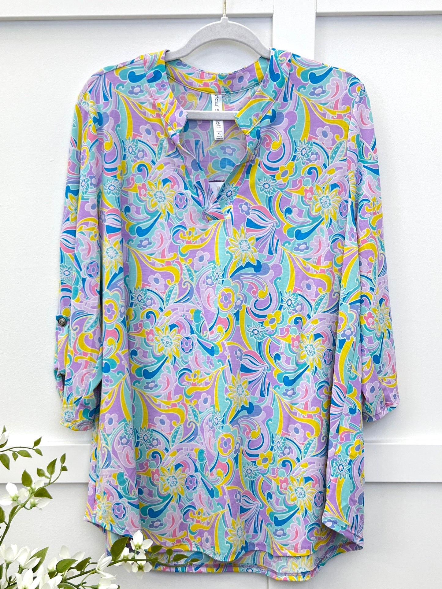 Dear Scarlett Women's Lavender Multi Color Swirl Print Lizzy Top