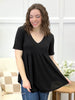 Women's Black Waffle Knit V-Neck Babydoll Top