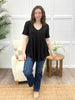 Women's Black Waffle Knit V-Neck Babydoll Top