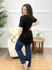 Women's Black Waffle Knit V-Neck Babydoll Top