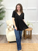 Women's Black Waffle Knit V-Neck Babydoll Top