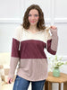 Women's Cream & Burgundy Color Block Ribbed Hoodie Top