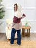 Women's Cream & Burgundy Color Block Ribbed Hoodie Top