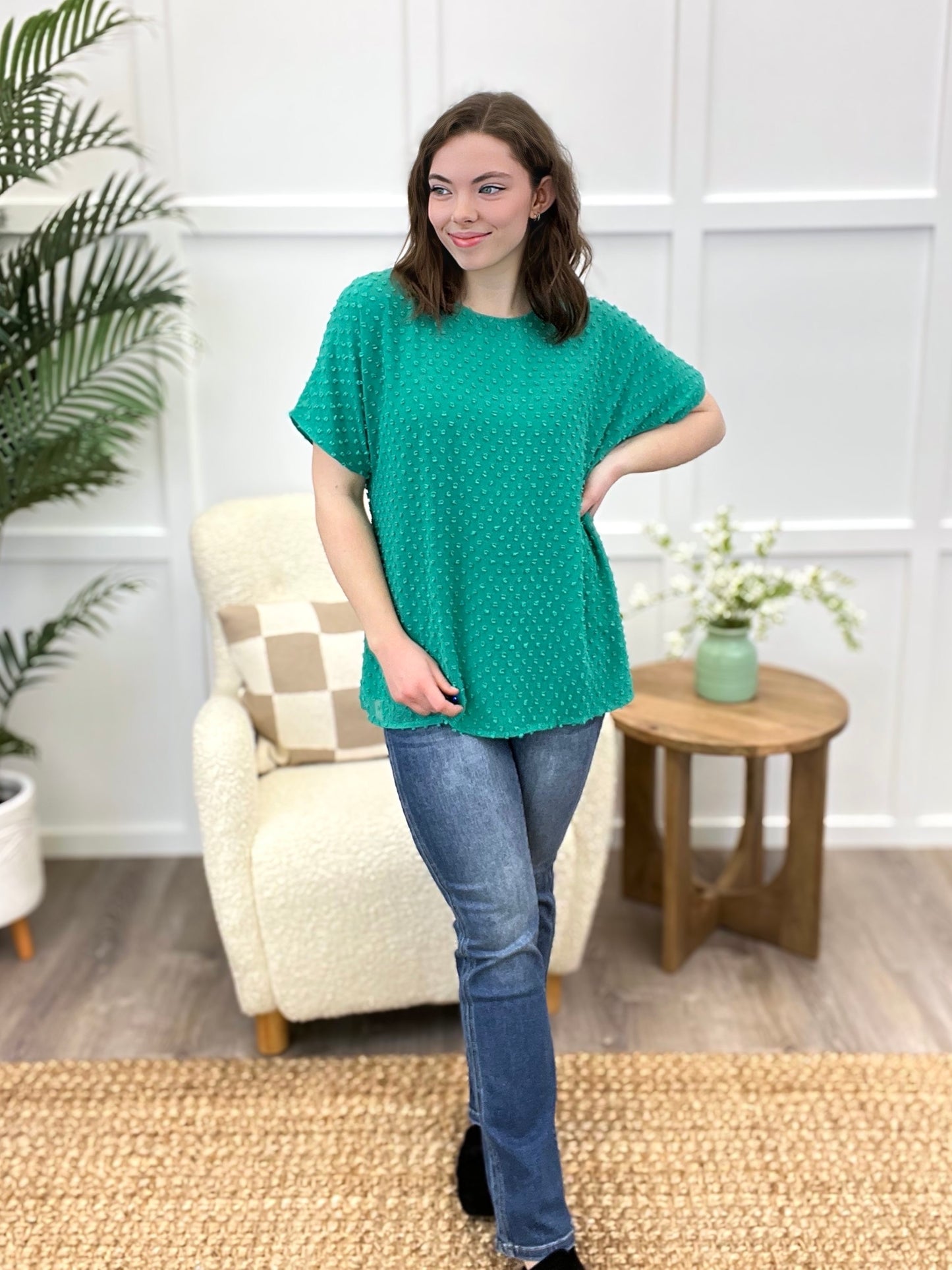 Women's Dot Textured Green Top