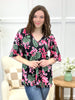 Women's Mint Paisley & Pink Floral Print Top w/ Ruffle Sleeves