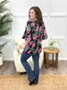 Women's Mint Paisley & Pink Floral Print Top w/ Ruffle Sleeves