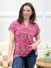 Dear Scarlett Women's Taupe & Pink Floral Print Short Sleeve Lizzy Top