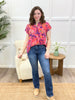Dear Scarlett Women's Pink Multi Color Floral Short Sleeve Lizzy Top