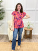 Dear Scarlett Women's Pink Multi Color Floral Short Sleeve Lizzy Top